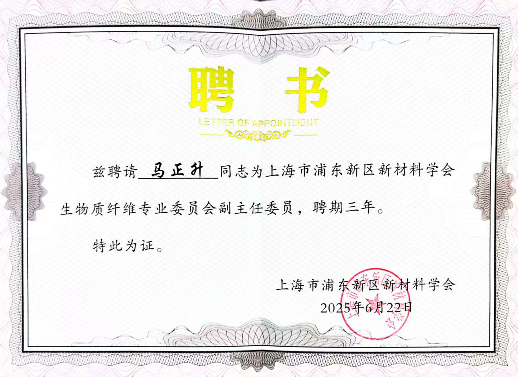 上海市浦東新區(qū)新材料學(xué)會(huì)生物質(zhì)纖維專(zhuān)業(yè)委員會(huì)副主任委員